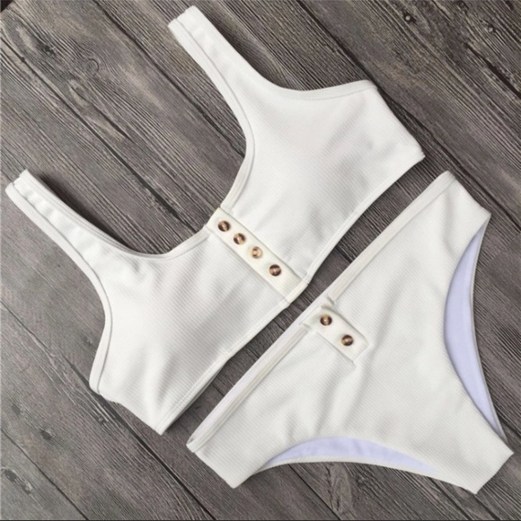 Ivory Lines Ribbed Bikini In Button Up Detailing - Picture 2 of 3